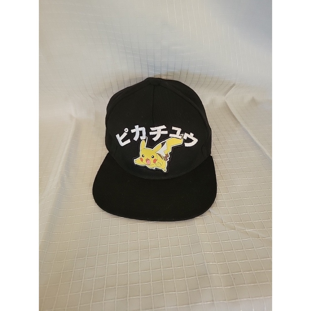Pokemon Pikachu Snapback Hat Black Japanese Katakana Flat Brim Cap RN115665